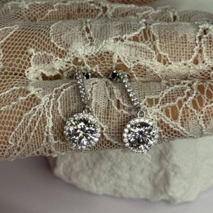 925 Sterling Silver Dream CZ Earrings Length 1.05 Inch