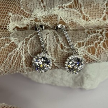 925 Sterling Silver Dream CZ Earrings Length 1.05 Inch