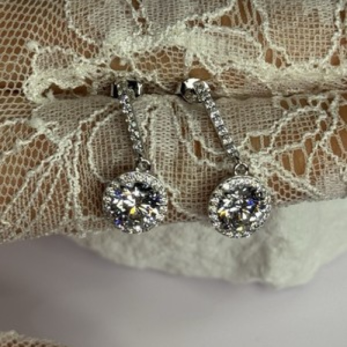 925 Sterling Silver Dream CZ Earrings Length 1.05 Inch