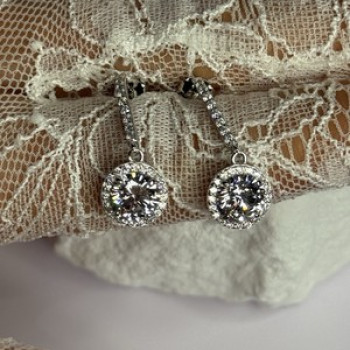 925 Sterling Silver Dream CZ Earrings Length 1.05 Inch