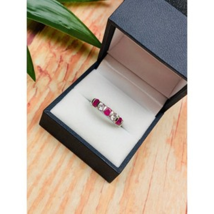925 Sterling Silver Pink & White/Colorless Topazes Ring Size 6.5