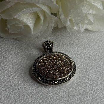 Elegant 925 Sterling Silver Citrine & Marcasite Pendant Length 1.10 Inch