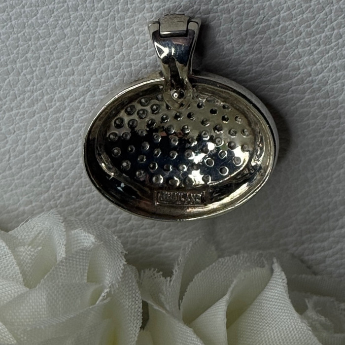 Elegant 925 Sterling Silver Citrine & Marcasite Pendant Length 1.10 Inch