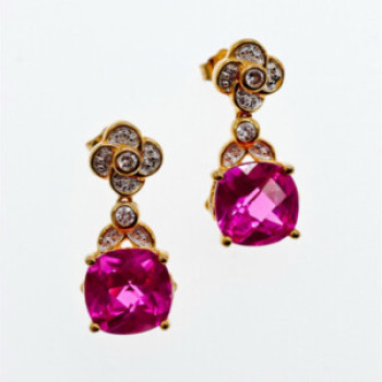 925 Sterling Silver Gold Plated Pink Topaz & CZ Stud Earrings
