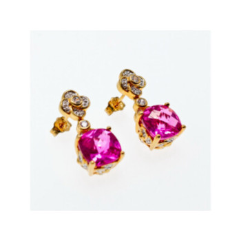 925 STERLING SILVER GOLD PLATED PINK TOPAZ & CZ STUD EARRINGS