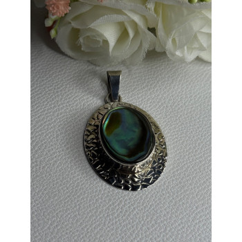 Vintage 925 Sterling Silver Abalone Pendant Length 2.10 Inch