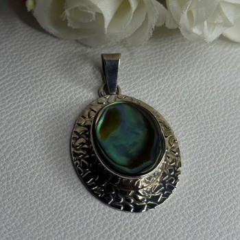 Vintage 925 Sterling Silver Abalone Pendant Length 2.10 Inch