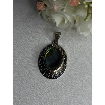 Vintage 925 Sterling Silver Abalone Pendant Length 2.10 Inch