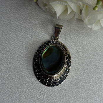 Vintage 925 Sterling Silver Abalone Pendant Length 2.10 Inch