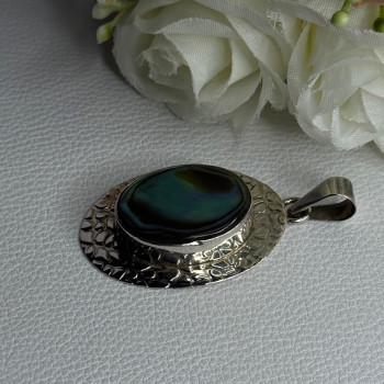 Vintage 925 Sterling Silver Abalone Pendant Length 2.10 Inch