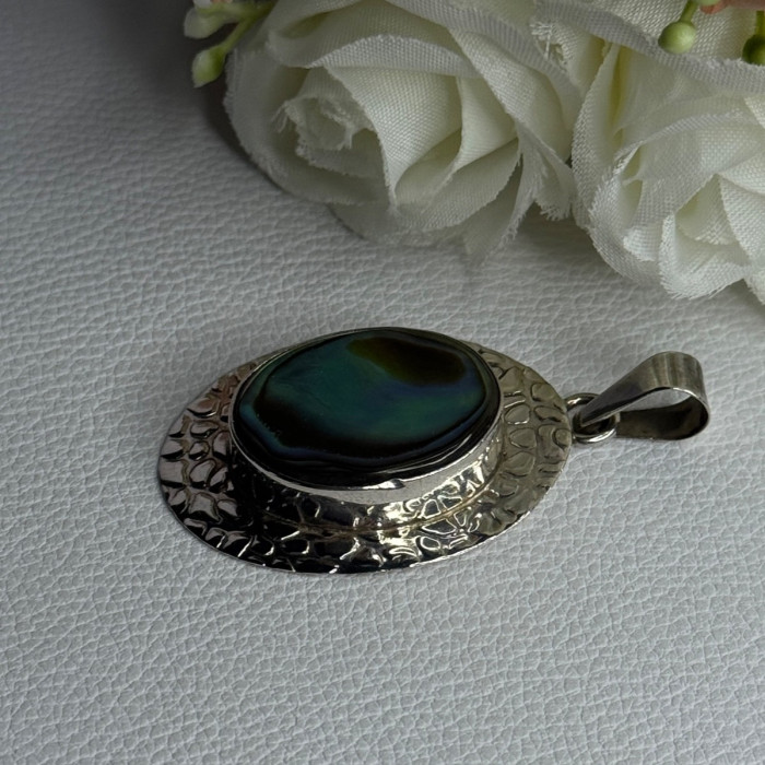 Vintage 925 Sterling Silver Abalone Pendant Length 2.10 Inch