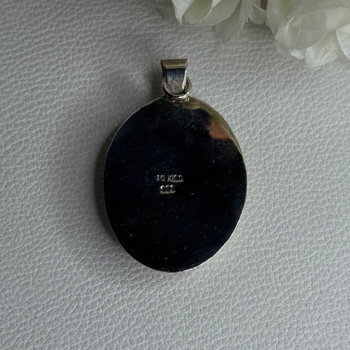 Vintage 925 Sterling Silver Abalone Pendant Length 2.10 Inch