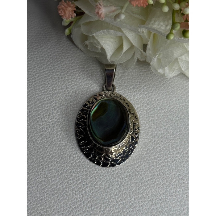 Vintage 925 Sterling Silver Abalone Pendant Length 2.10 Inch