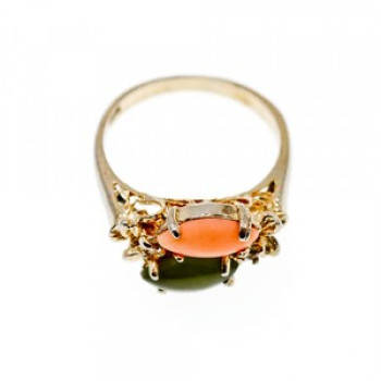 925 Sterling Silver Gold Plated Nephrite, Agate & Goshenite Ring Size 8