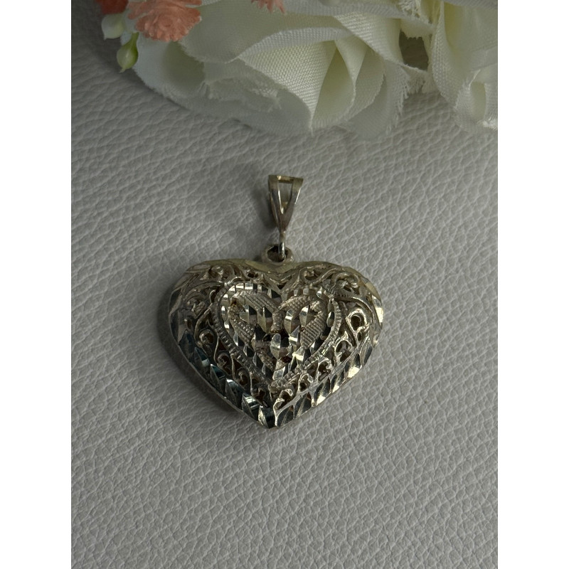925 Sterling Silver Heart Pendant Length 1.40 Inch