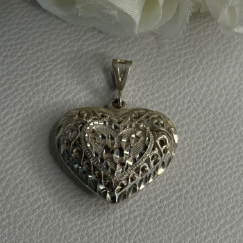 925 Sterling Silver Heart Pendant Length 1.40 Inch