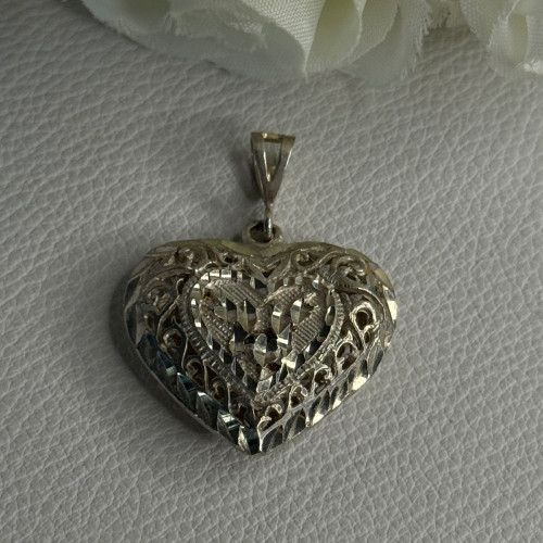 925 Sterling Silver Heart Pendant Length 1.40 Inch