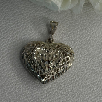925 Sterling Silver Heart Pendant Length 1.40 Inch