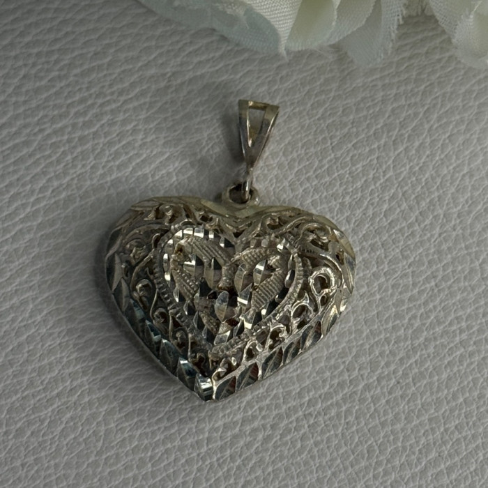 925 Sterling Silver Heart Pendant Length 1.40 Inch