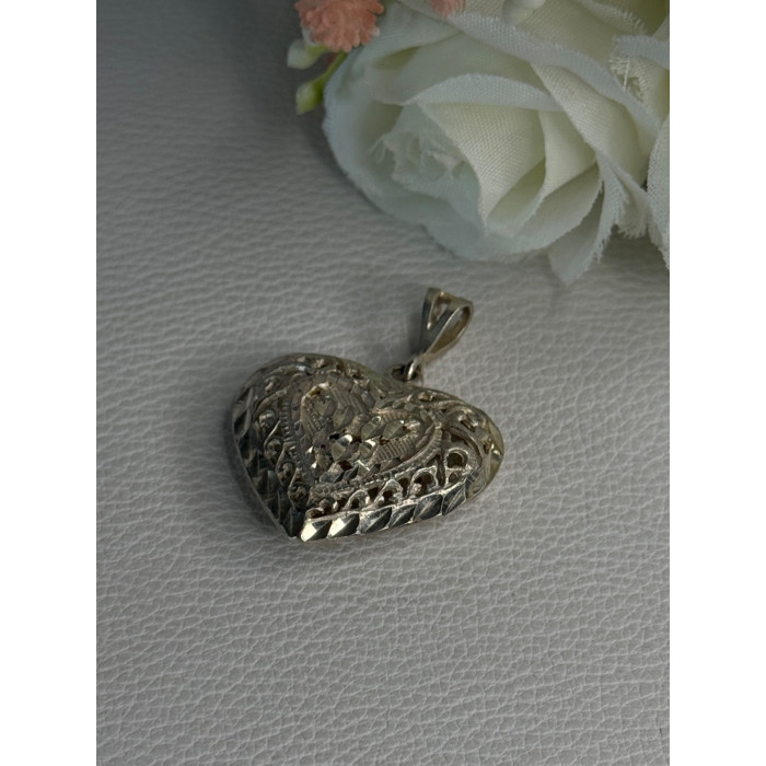 925 Sterling Silver Heart Pendant Length 1.40 Inch