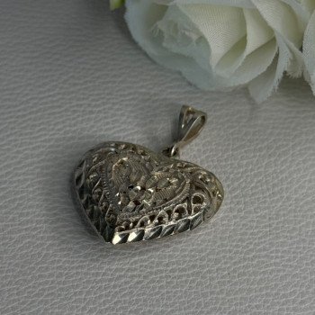 925 Sterling Silver Heart Pendant Length 1.40 Inch