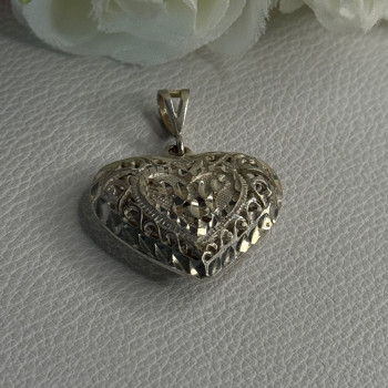 925 Sterling Silver Heart Pendant Length 1.40 Inch