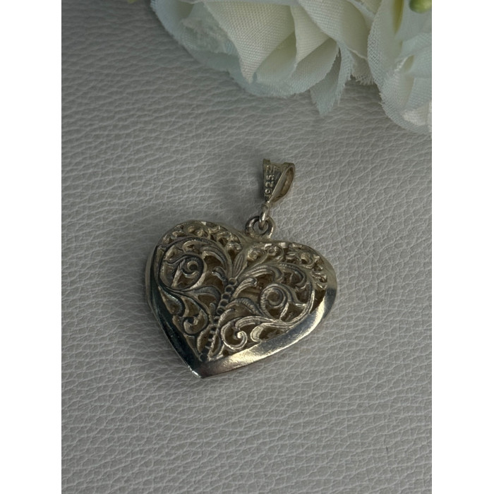 925 Sterling Silver Heart Pendant Length 1.40 Inch