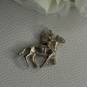 Horse & Jockey Lucky Racing Race Charm Pendant 925 Sterling Silver Length 1 Inch