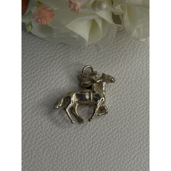 Horse & Jockey Lucky Racing Race Charm Pendant 925 Sterling Silver Length 1 Inch