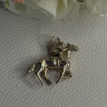 Horse & Jockey Lucky Racing Race Charm Pendant 925 Sterling Silver Length 1 Inch
