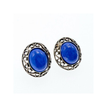 Vintage 925 Sterling Silver Blue Agate Stud Earrings