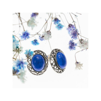 Vintage 925 Sterling Silver Blue Agate Stud Earrings