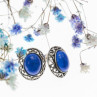 Vintage 925 Sterling Silver Blue Agate Stud Earrings
