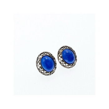 Vintage 925 Sterling Silver Blue Agate Stud Earrings