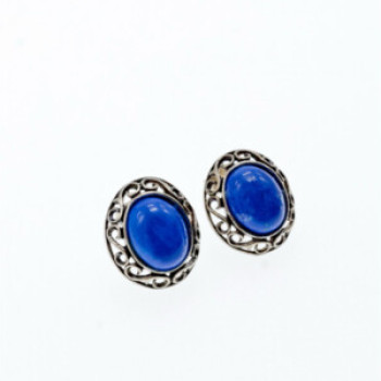 Vintage 925 Sterling Silver Blue Agate Stud Earrings