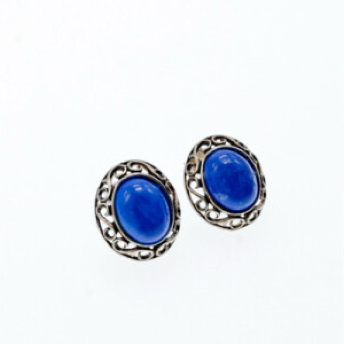 Vintage 925 Sterling Silver Blue Agate Stud Earrings