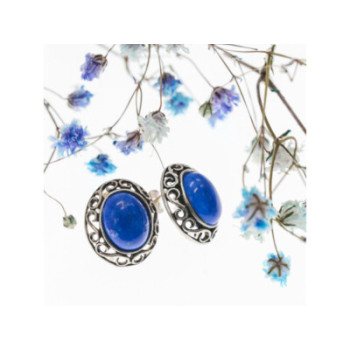 Vintage 925 Sterling Silver Blue Agate Stud Earrings