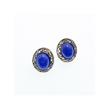 Vintage 925 Sterling Silver Blue Agate Stud Earrings