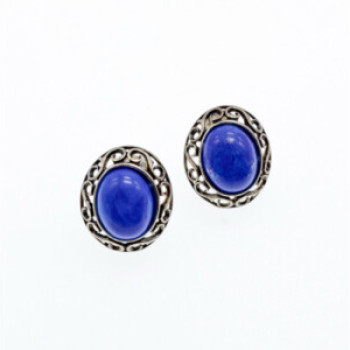 Vintage 925 Sterling Silver Blue Agate Stud Earrings