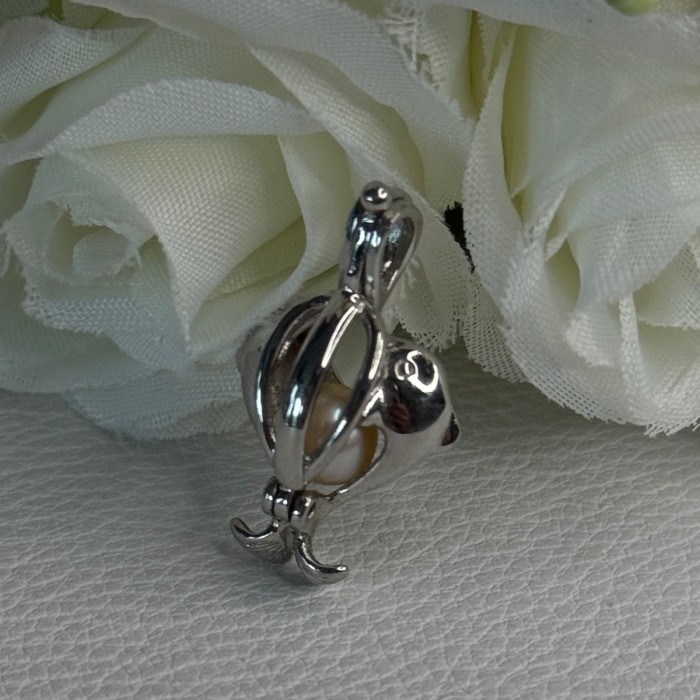925 Sterling Silver Pearl Dolphins Pendant Length 1 Inch