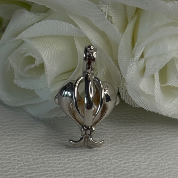 925 Sterling Silver Pearl Dolphins Pendant Length 1 Inch