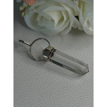 925 Sterling Silver Clear Quartz & Amethyst Pendant Length 2 Inch