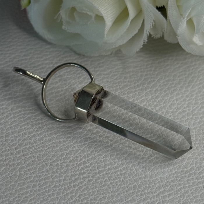 925 Sterling Silver Clear Quartz & Amethyst Pendant Length 2 Inch