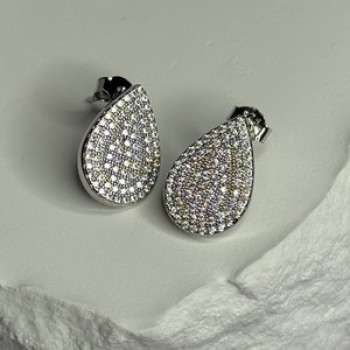 925 Sterling Silver Drop CZ Earrings Length 0.65 Inch
