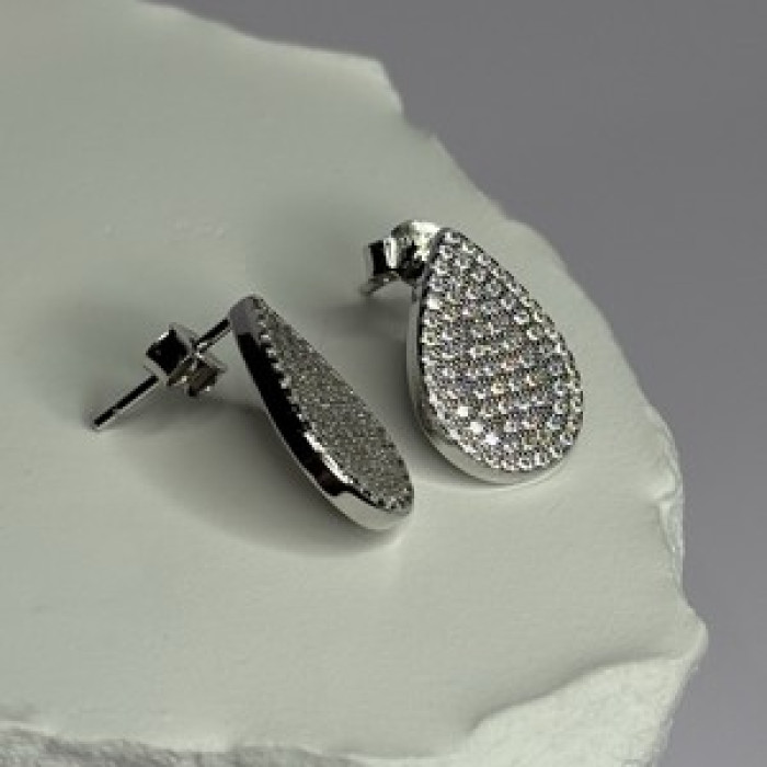 925 Sterling Silver Drop CZ Earrings Length 0.65 Inch