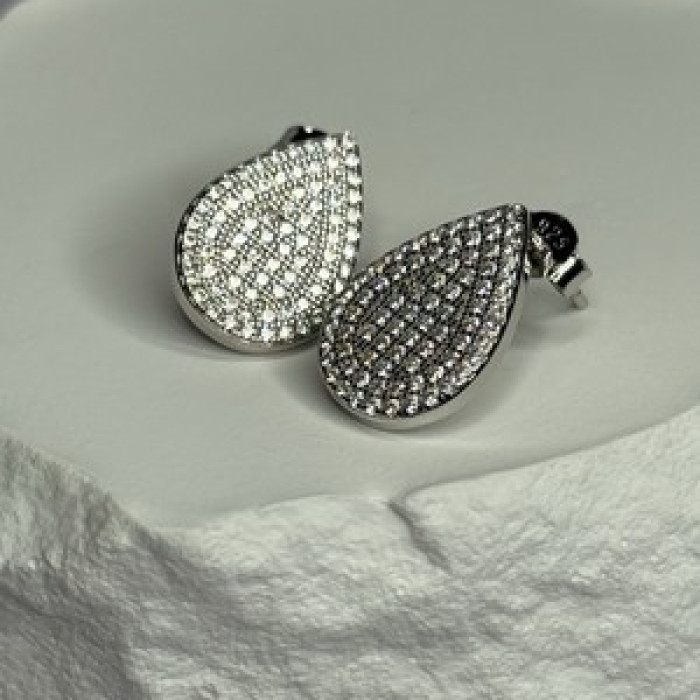 925 Sterling Silver Drop CZ Earrings Length 0.65 Inch