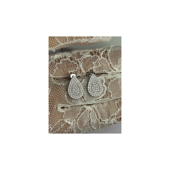 925 Sterling Silver Drop CZ Earrings Length 0.65 Inch