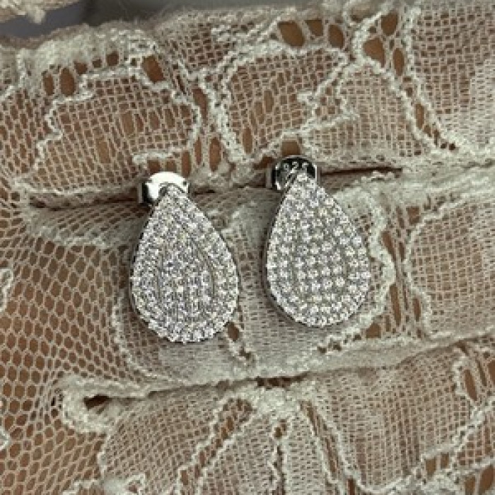 925 Sterling Silver Drop CZ Earrings Length 0.65 Inch