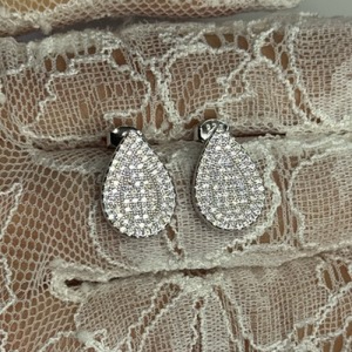 925 Sterling Silver Drop CZ Earrings Length 0.65 Inch