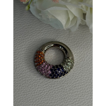 925 Sterling Silver Multi Color Spinel Round Pendant Length 1 Inch